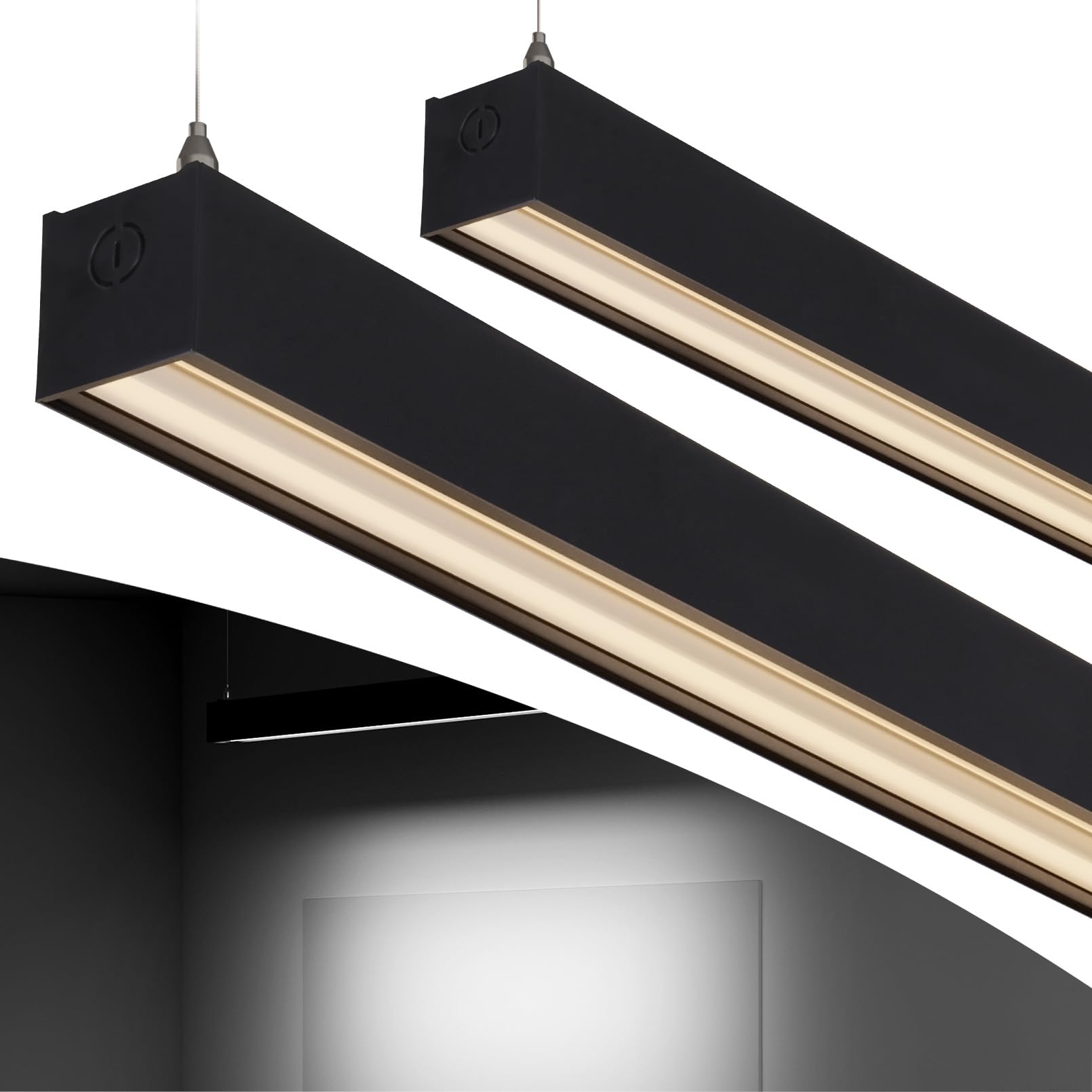 LEONLITE 4FT Linkable Anti-Glare Wall Washing LED Linear Light, Asymmetric Lens LED Suspension Office Lighting Fixture, 3CCT, Matte Black Aluminum Housing, Pack of 2