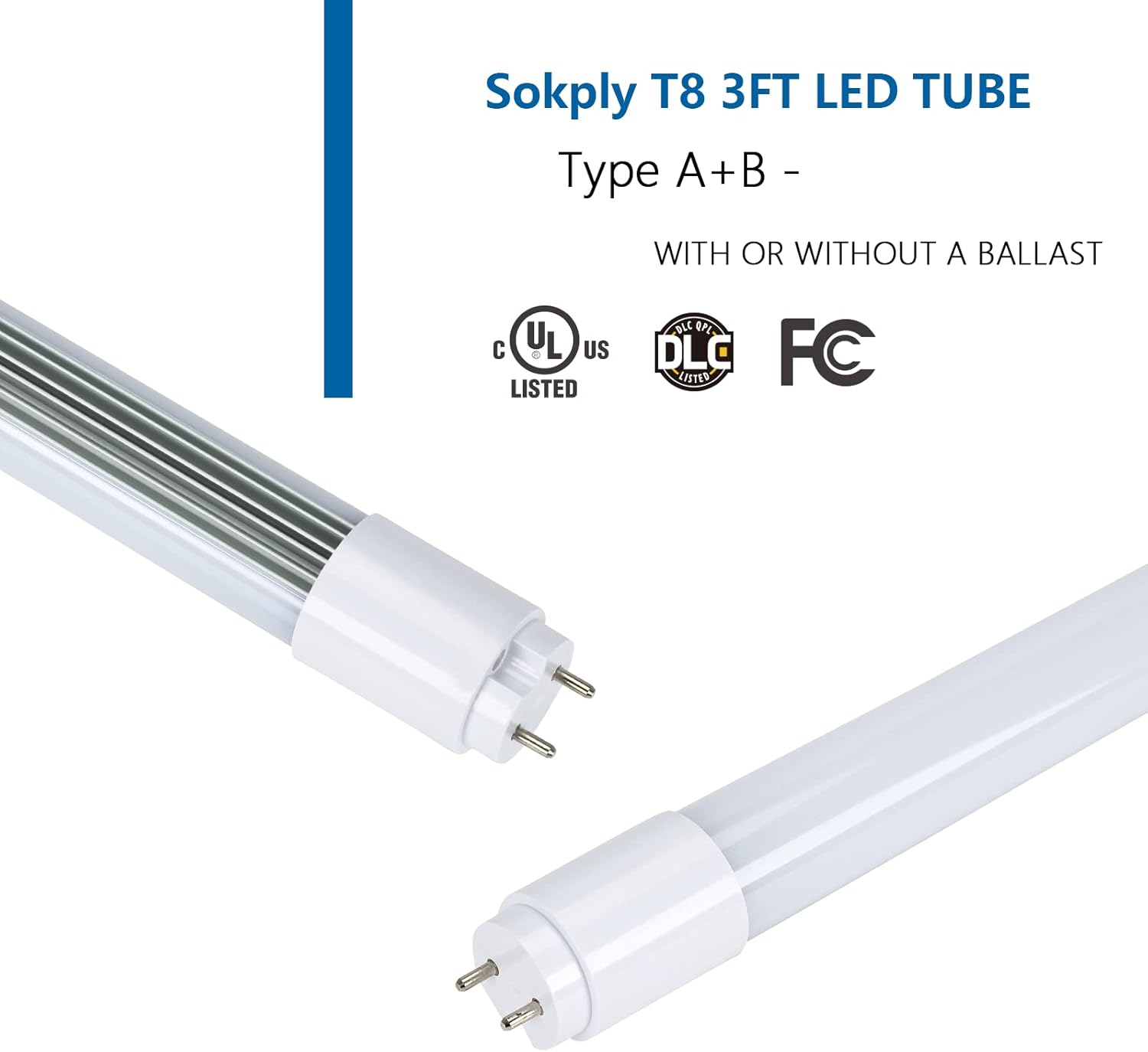 T8 LED Tube Light 3FT Hybrid Type A+B 15W 1875LM 36inch Light LED Bulb, 4000K Cool White, Fluorescent Replacement(15W=26w), Plug and Play or Ballast Bypass, Dual-End, UL & DLC Listed(4pcs)