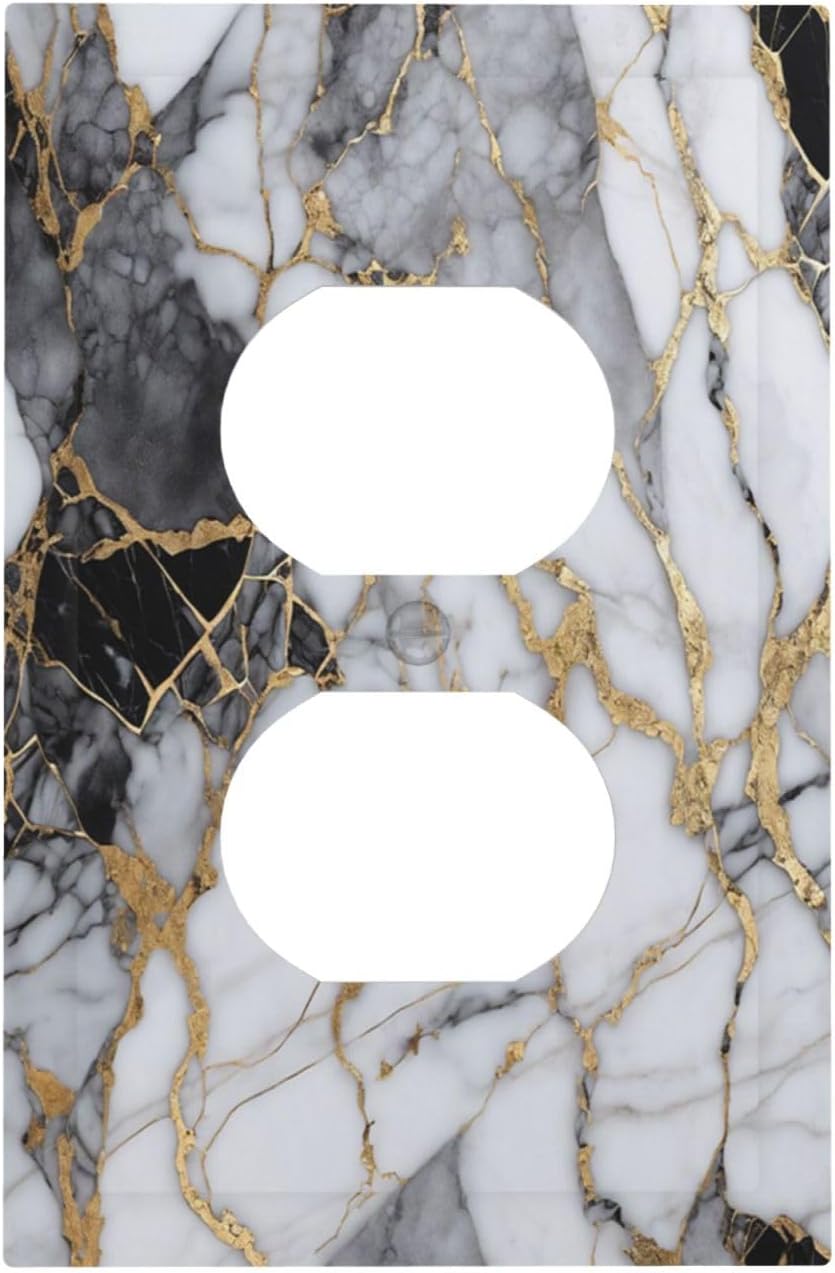 Decorative Outlet Covers Abstract Grey Marble Grizzly Golden Line 1 Gang Duplex Light Switch Cover Plate Wall Plates for Electrical Outlets Electrical Switchplate Face Plate for Bathroom Decor