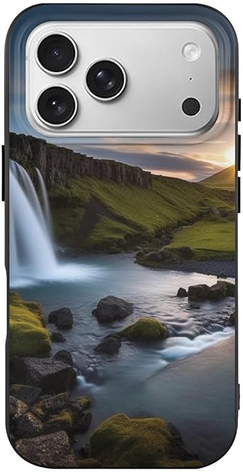 Beautiful Iceland Print Phone Case for iPhone 17 Pro with Shockproof TPU Protection, Wireless Charging Compatible, and Anti-Yellowing, Black Edge