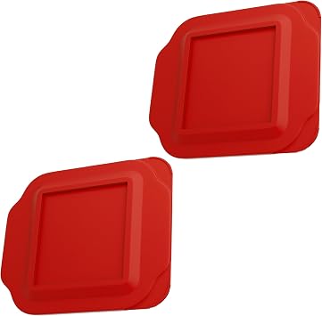 Replacement Lid fits Pyrex 2-Quart 8" x 8" Glass Baking Dish #222, Compatible with Lid #222-PC, Food Storage Container Cover with Flush Tab Handles 2-Pack, Red