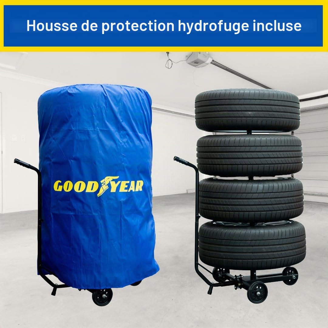 Goodyear Lot de 4 Cotons de Jante pour 4 pneus, Rangement Peu encombrant et sans Contact, avec Housse de Protection, capacité de Charge jusqu'à 100 kg, Noir