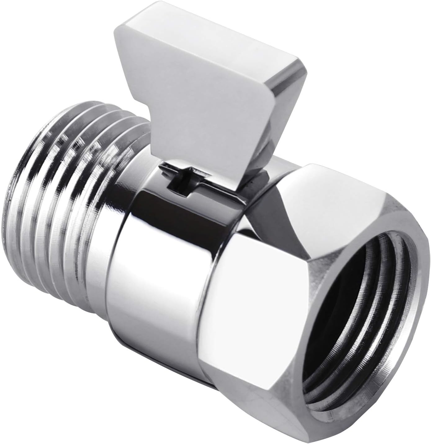 Tenfe Water Flow Control Valve for Shower Head, Brass Adjustable Water Pressure Regulator for Hand Held Shower Shut Off Valve, Polished Chrome On/off Switch G1/2 Standard Connection