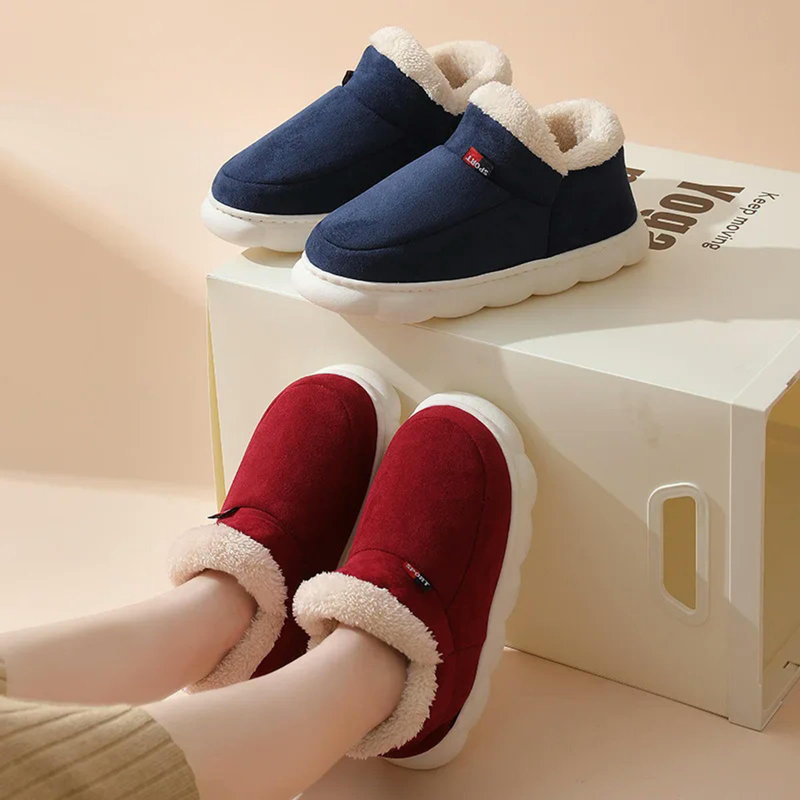 Pantofole Invernali in Cotone Peluche da Uomo Piatto Pantofole Inverno All'aperto Soffice Uomo Caldo in Cotone Stivali Accoglienti in Pelliccia- Blue1-44-45 (fit42-43)