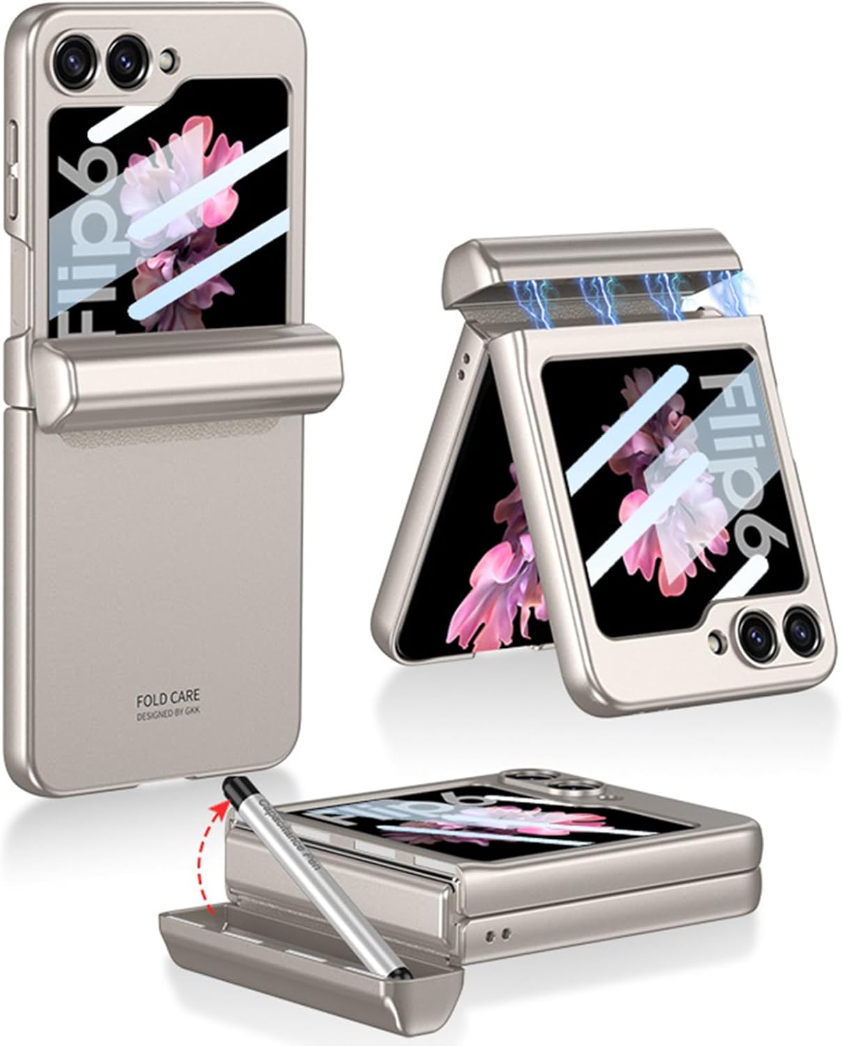 NINKI for Samsung Galaxy Z Flip 6 and Flip7 FE Case with S Pen & Stylus Holder,Magnetic Hinge Protective with Screen Protector Phone Cover for Galaxy Z Flip 6 5G Case with Stylus Pen - Titanium Grey