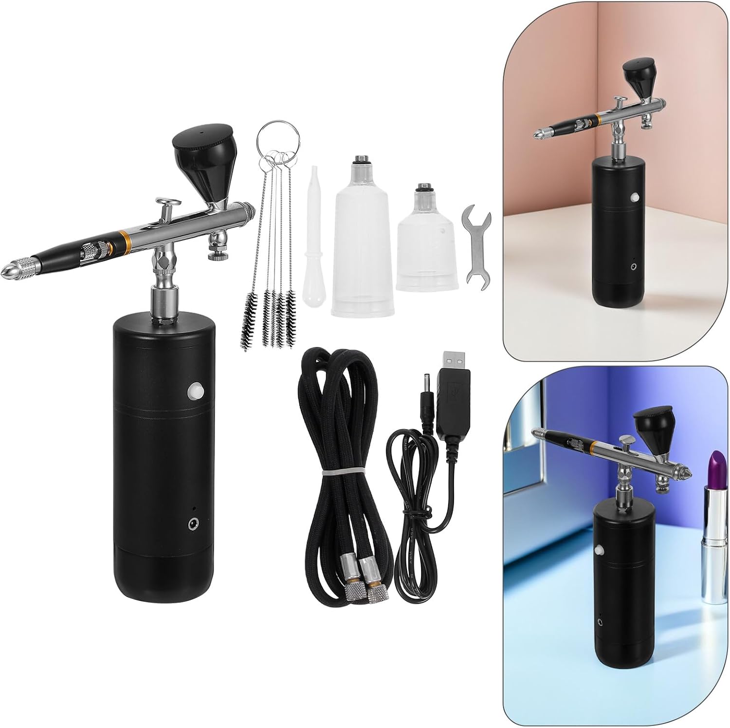 Luxshiny Airbrush Painting Set with 0.3mm Nozzle and 32psi Rechargeable Compressor, Cordless Airbrush Pen for Cake Decorating, Nail Art, Makeup, and Furniture Touch-up