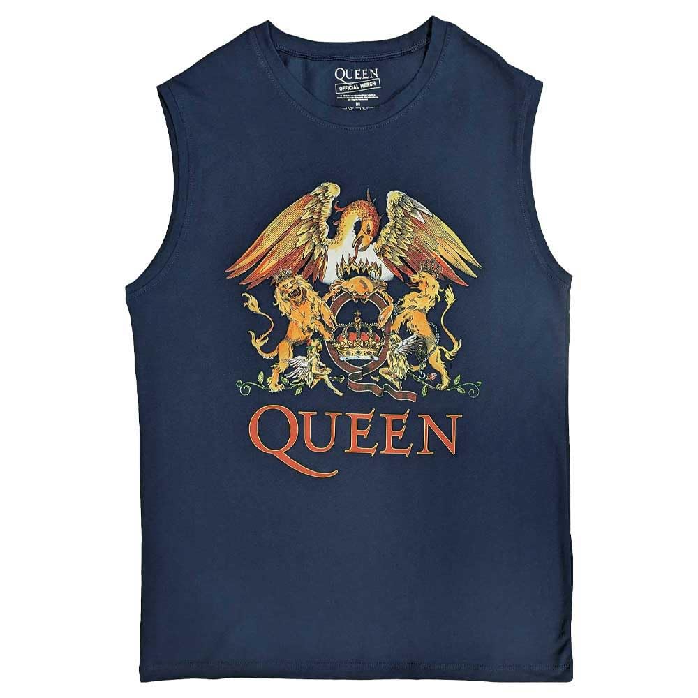 Rock Off Officially Licensed Products Men's Blue Queen Tank Top Muscle T Shirt Classic Crest Band Logo Official Unisex Navy S