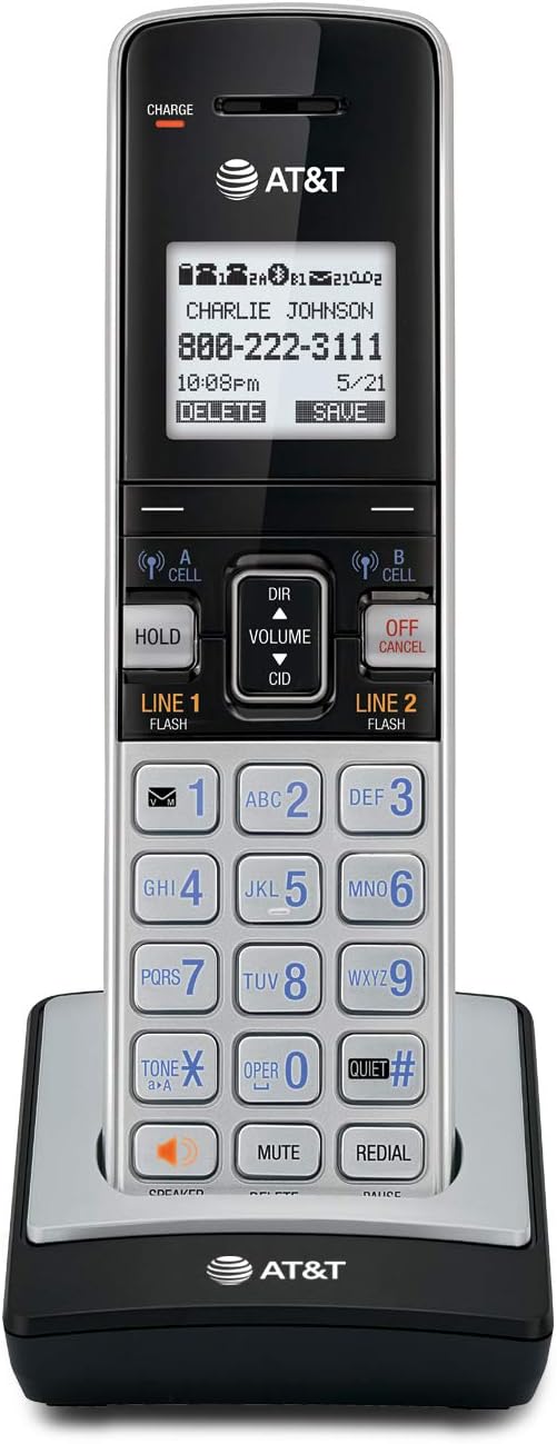 AT&T TL86003 Additional Cordless Handset for TL86103 - DECT 6.0 Expandable Handset with Caller ID, Call Waiting, Connect to Cell Bluetooth, Silver/Black