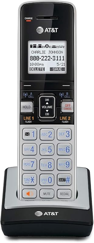 TL86003 Auricular inalámbrico adicional para TL86103, DECT 6.0, ampliable, identificador de llamadas, llamada en espera, conexión al celular Bluetooth, plateado/negro