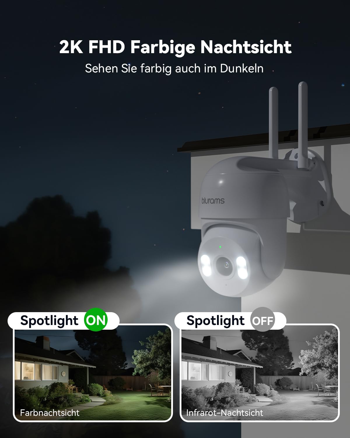 blurams 2K 3MP Überwachungskamera Aussen WLAN - Kamera Überwachung Outdoor mit 5GHz & 2.4GHz WiFi, 360 Grad, Kabelgebunden, Nachtsicht, IP66 Wetterfest