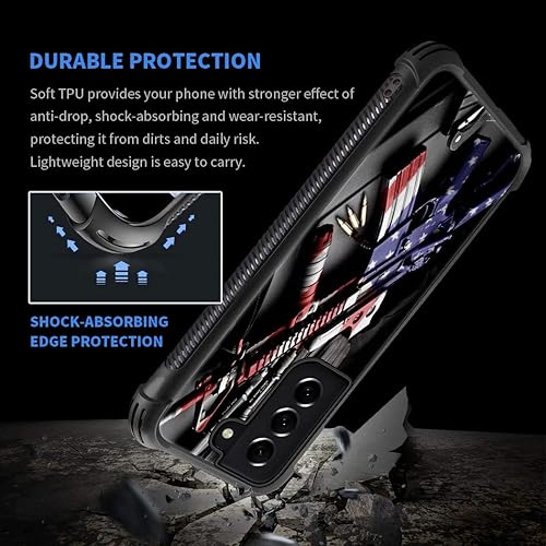 Vista 120 de Funda compatible con Samsung Galaxy S21 Plus, diseño gráfico de bandera de águila en blanco y negro, acrílico, a prueba de golpes, antiarañazos