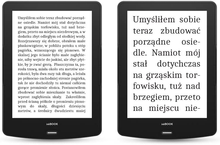 Comparison of text clarity on inkBOOK Calypso Plus E-Reader screens