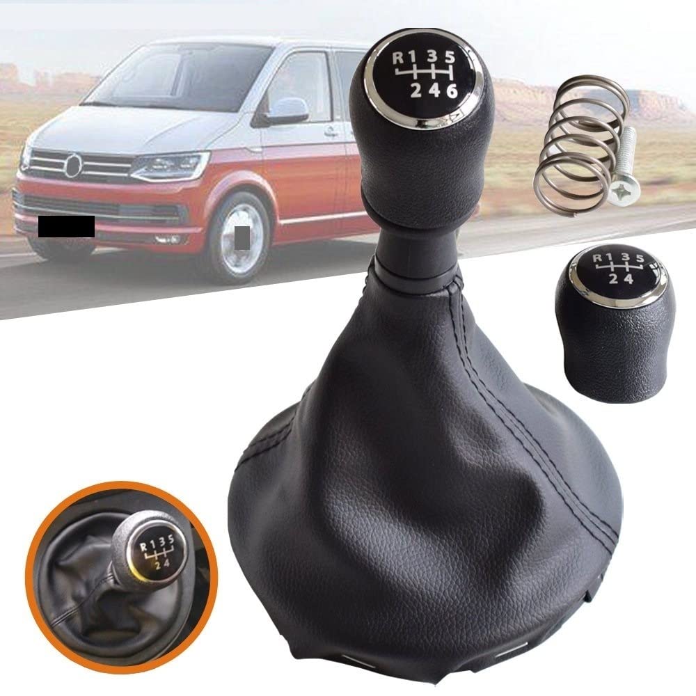 Kit Pomello Del Cambio Per VW Transporter T5/T6 (2003-2011) – 6 Marce, Plastica Ed Ecopelle, Nero, Sostituzione Completa Con Cuffia E Vite