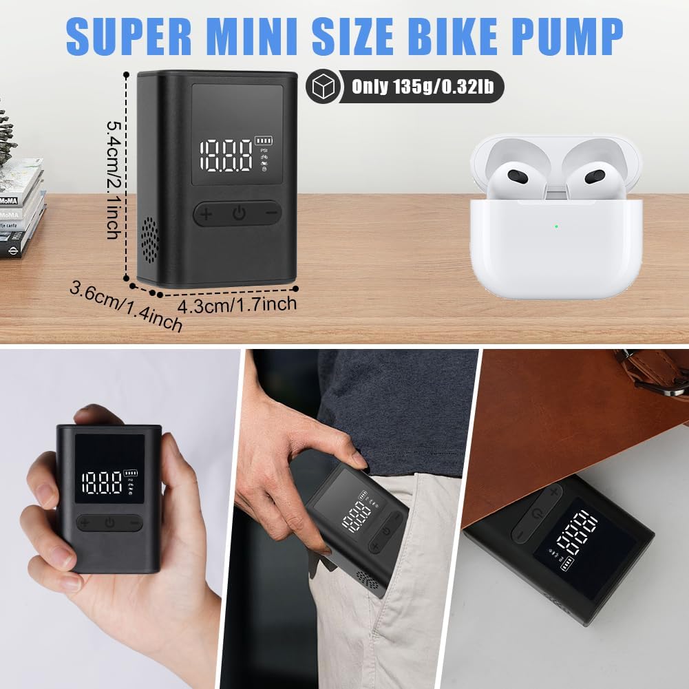 flintronic 1 Pezzi Piccola Pompa Elettrica per Bici, Pompa Portatile per Pneumatici per Bicicletta da 100 PSI, Pompa per Gonfiaggio Pneumatici Ricaricabile per Biciclette, Nero