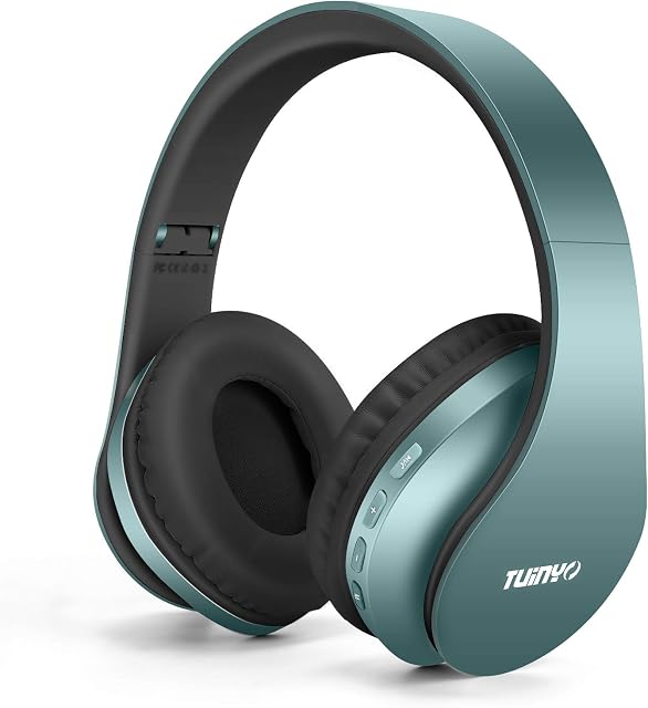 TUINYO Bluetooth Headphones, Wireless Headphones Over Ear with Microphone, Foldable & Lightweight Stereo Wireless Headset for Travel Work TV PC Cellphone 