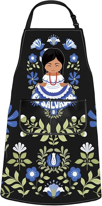 WCGXKO El Salvador Inspired Kitchen Apron Salvadoran Floral Artwork Gift El Salvador Flower Merch