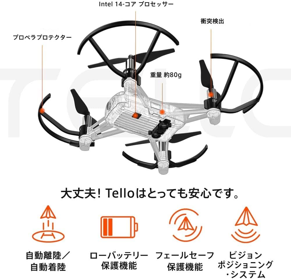 DJI Tello ドローン ブーストコンボ バッテリー3個付属 国内認証済み ドローン撮影 80g 申請不要の100g未満 軽量 ミニドローン 登録して賠償責任保険が1年間無償付帯 自動離陸 自動着陸 720P伝送 最大飛行時間39分 ビジョンポジションニングシステム 衝突検出 プログラミング可能(アップリアップデート後) 空撮 大人向けギフト 誕生日プレゼント 初心者 子供用 学生 DEERC