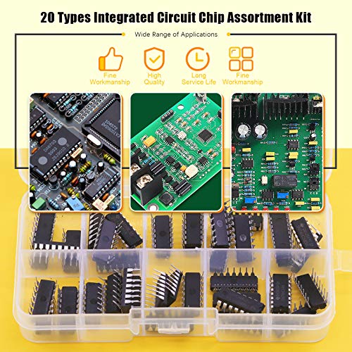 Rustark 40Pcs 20 Types 74HCxx and 74LSxx Series Logic IC Assortment Kit, High-Speed Low-Power Integrated Circuit Chip with Store Case