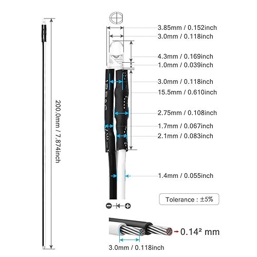 Miniatura 3 de Chanzon 20 luces de diodo LED blancas precableadas de 0.118 in (lente transparente redonda transparente CC 12 V) con resistencia de 560 ohmios 14 W