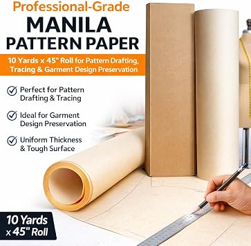 Manila Pattern Paper Roll 45 in x 10 yd, 125 wt Medium Weight, Professional Drafting and Tracing Paper for Sewing Templates, Garment Design, Tailoring, Costumes