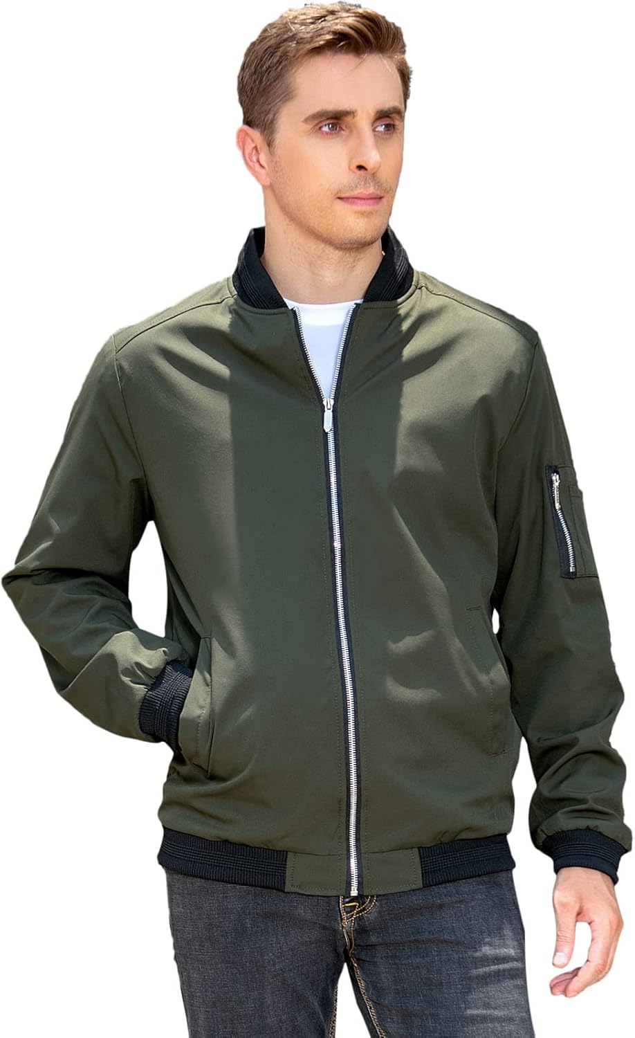 sandbank Men's Running Jacket Long Sleeve Slim Fit Lightweight Varsity Baseball Bomber Jackets Sportswear