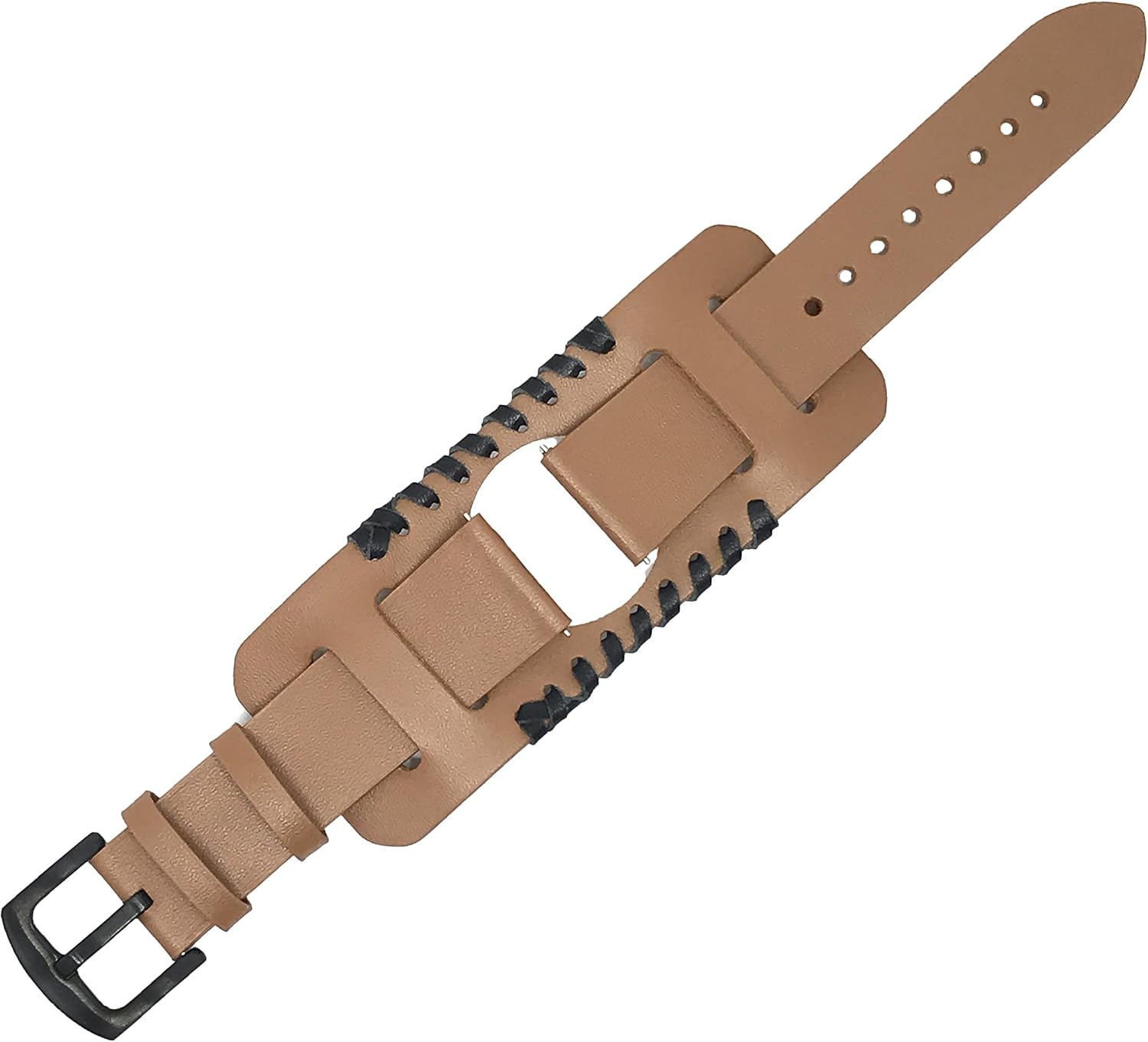 22mm Genuine Leather Cuff Watch Band,Compatible with Standard 22mm Band Width Watch, Galaxy Watch 46mm,Gear S3,Fossil Carlyle/Julianna/Explorist/Marsha,Brown C
