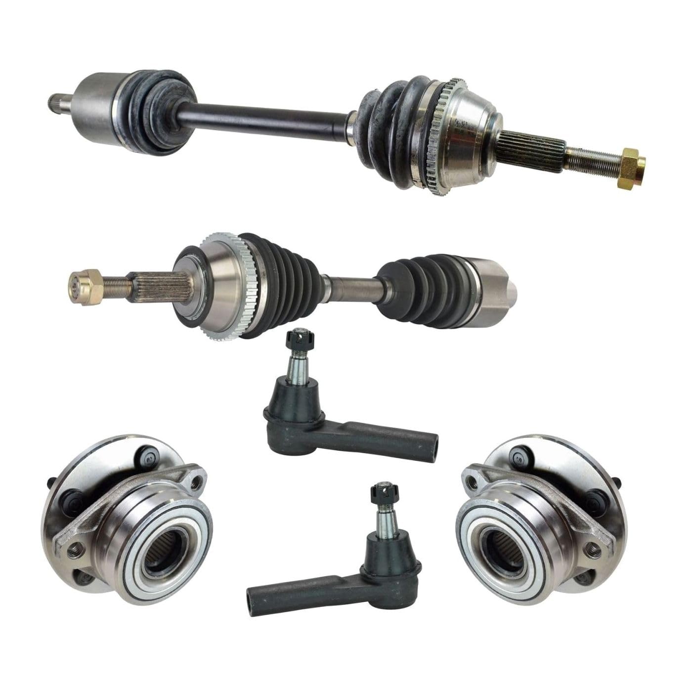 Front CV Axle Shafts Wheel Hub Assemblies Outer Tie Rod Ends Set of 6 Ball Bearing Type Sealed-Greasable or Sealed for Ford for Taurus 3.0L 1996-2006