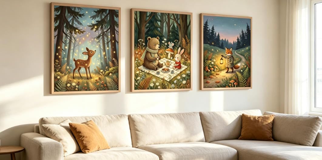 Futopion Magical Firefly Woodland Nursery Canvas Wall Art image 3