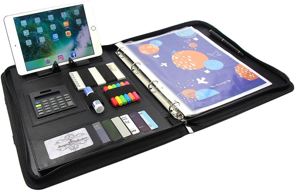 Conference Folder A4 zipped with handle calculate ring binder, perfect as Business Folder Portfolio Padfolio Presentation File Folder