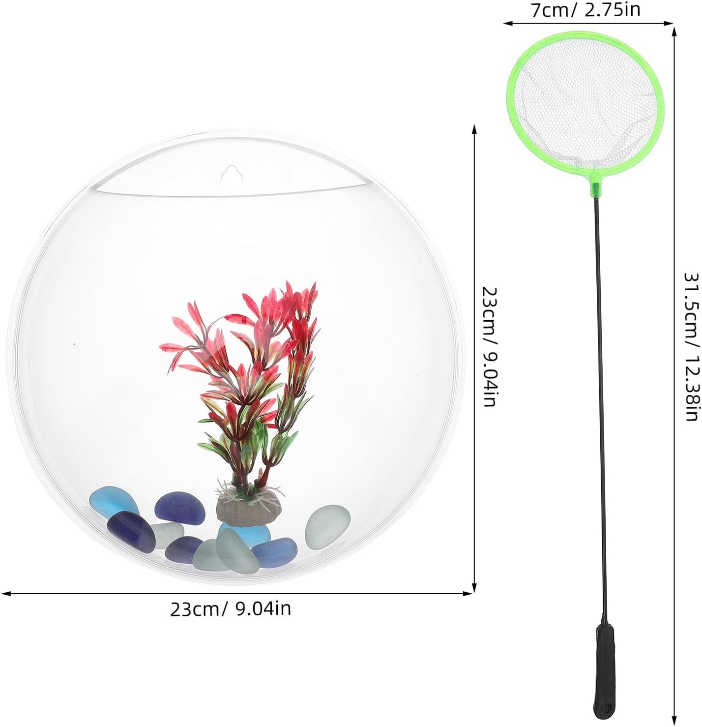 ORFOFE Wall-Mounted Acrylic Fish Tank and Planter, 23cm Diameter Hanging Vase for Betta Fish and Plants, Decorative Aquarium Bowl for Home and Office Wall Display