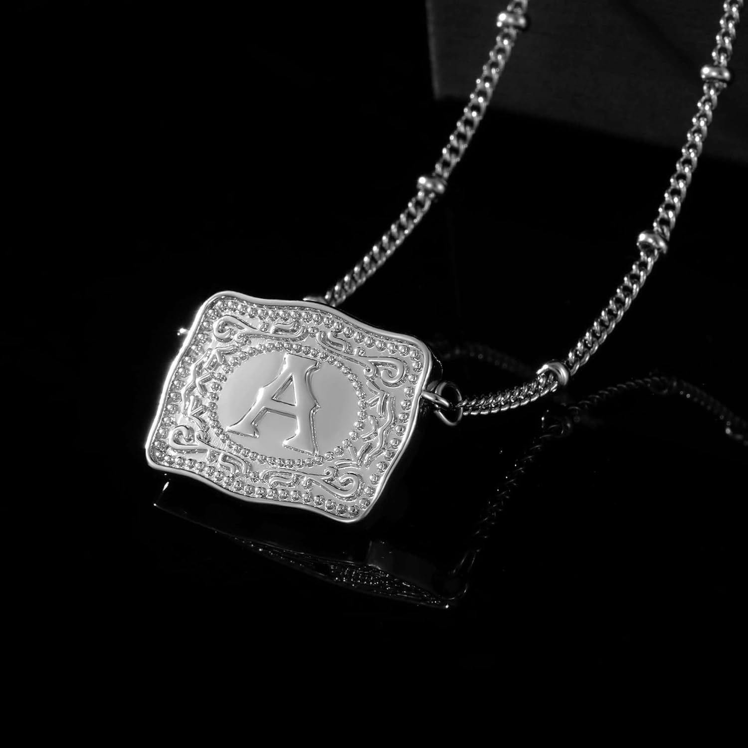 Gold Silver Initial Necklace for Women, 18K Gold Plated Mini Belt Buckle Initial Necklace, Letter A-Z Pendant Charm Necklace Unique Western Jewelry Gifts for Women Men - Image 5