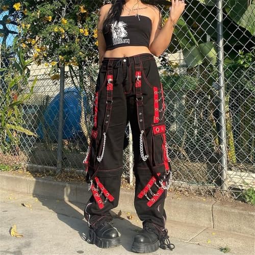 Women Y2k Pants Goth Punk Emo Baggy Bell Bottom Jeans Y2k