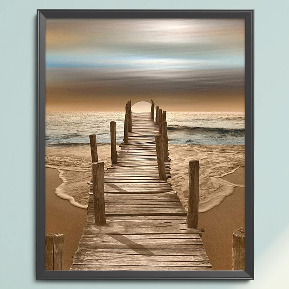 ARVALOLET Zestaw do haftowania dla początkujących, pełny haft z przędzą ekologiczną 18 ct, wzór plażowy 36 x 46 cm