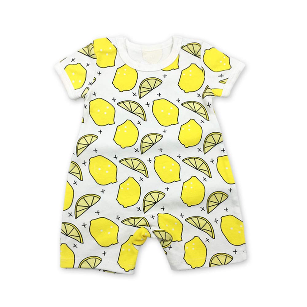 Treer Newborn Baby Rompers, Baby Playsuit Outfits Boys Girls 100% Cotton Jumpsuit Clothes Romper Summer Outfits Playsuits Toddlers Short Sleeve Infant Clothes (9m,Yellow Lemon)