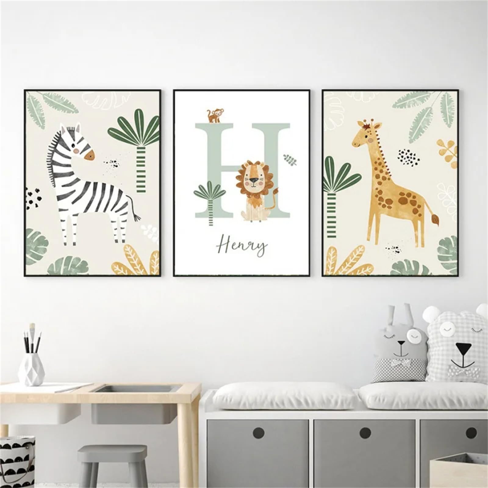 champracer 3er Set Poster Kinderzimmer,Kind Waldtiere Poster Kinder Wandbilder,Deko Babyzimmer Jungen Mädchen,Bilder Kinderzimmer Giraffe Zebra Löwe Bilderwand ohne Rahmen (40 x 50 cm)