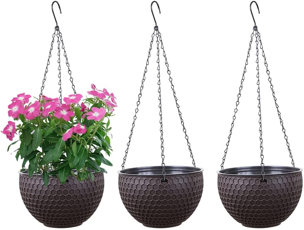 YuanDiann Hanging Flower Pots, Set of 3, SelfWatering Hanging Plant