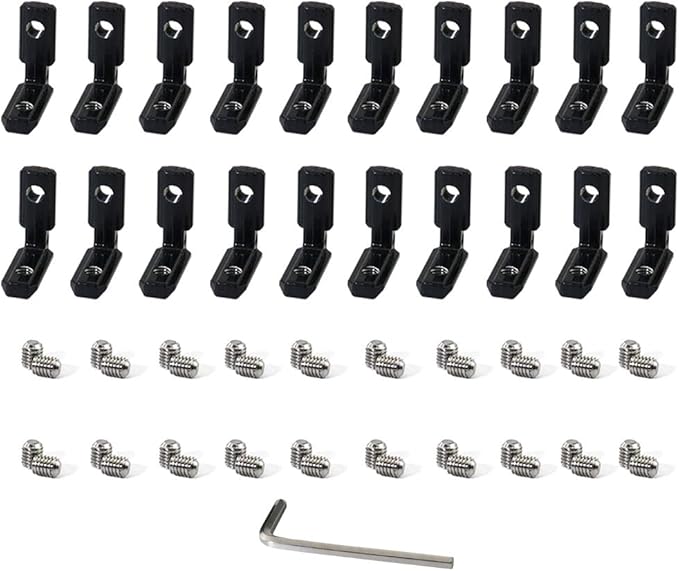 20pcs 2020 Series Black T Slot L-Shape Interior Inside Corner Connector Joint Bracket with Screws and Wrench Tool for Aluminum Extrusion Profile Slot 6mm