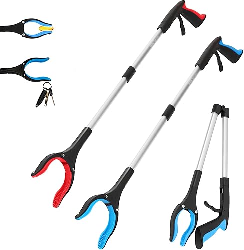 GrabRunner - Paquete de 2 herramientas plegables de 32 pulgadas con imán (rojo + azul)