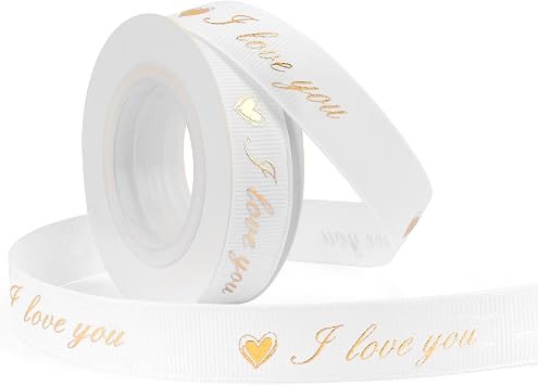 Valentines Ribbon for Flower Bouquet 5/8 Inch 10 Yards I Love You Ribbon for Gift Wrapping Grosgrain Ribbons White I Love You Wedding Ribbons for Valentines Day Bows DIY Cake Decorations