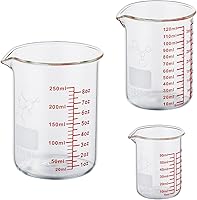 Ackers Borosilicate Glass Measuring Beaker Set - 2oz 4oz 8oz Mini Cups for Baking Cocktails Labs