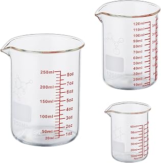 Ackers Borosilicate Glass Measuring Beaker Set - 2oz 4oz 8oz Mini Cups for Baking Cocktails Labs
