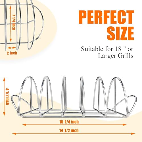 Miniatura 4 de DOLAMOTY Rejillas de costillas de barbacoa para ahumador y parrilla, estante de costillas de acero inoxidable para ahumar huevos verdes grandes y