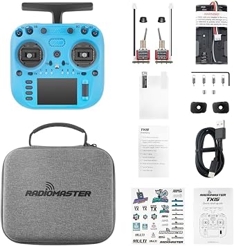 Radiomaster TX15 16ch 3.5inch IPS Touchscreen V5.0 Hall Gimbals Radio Controller ExpressLRS Built-in Gyro Microphone (Blue Mode 2) (Blue)