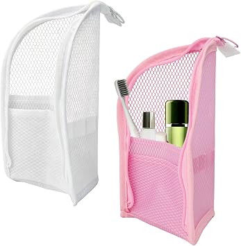 Stand Up Toiletry Bag for Travel,Waterproof Toothbrush Holder & Organizer, Portable Lightweight Wash Bag,Gift for Women Men Frequent Travelers, Hotel Vacation Camping Essential Pink and White