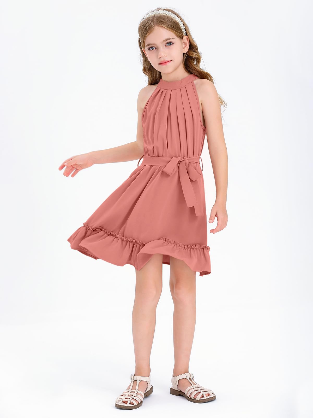 Vestido de niña sin mangas clásico casual largo hasta la rodilla verano princesa fiesta boda