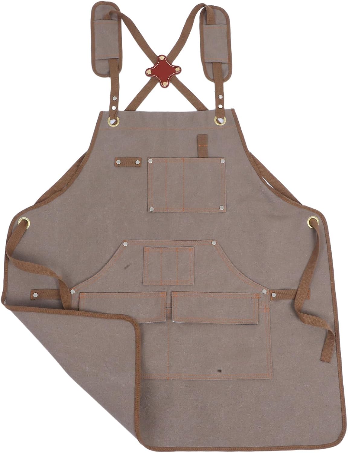 balacoo Canvas Workshop Apron with Multi Pockets Thick Khaki Cotton Bib Apron for Gardening and Woodworking Suitable for Gardeners and Carpenters 75cm Length