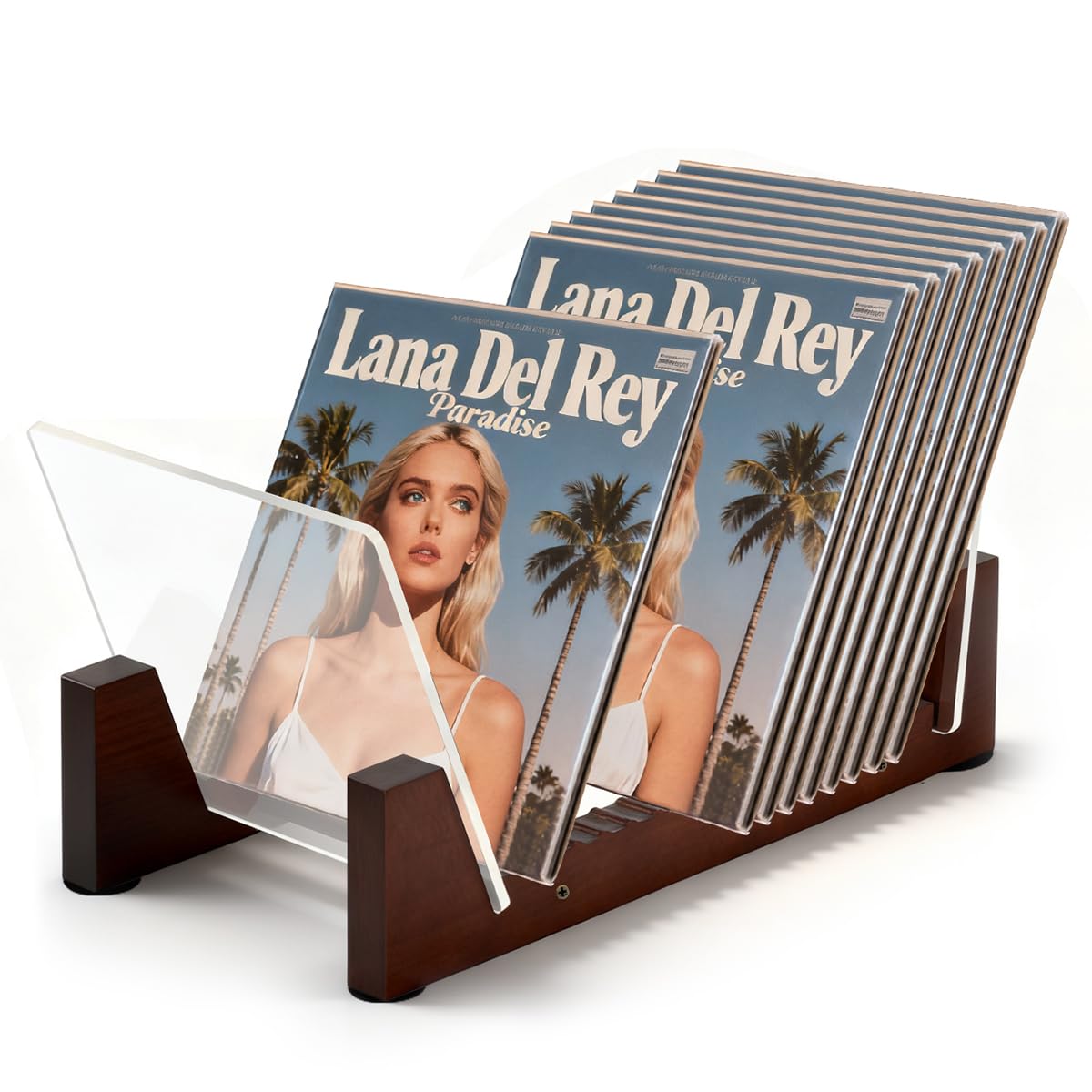 Vinyl Record Stand, 50 LP Wooden Vinyl Record Storage Holder Display Stand, Tabletop Album Cover Holder Display Shelf for Albums, Records Storage Rack, Viny l Records Storage Holder for LPs DVDs CDs