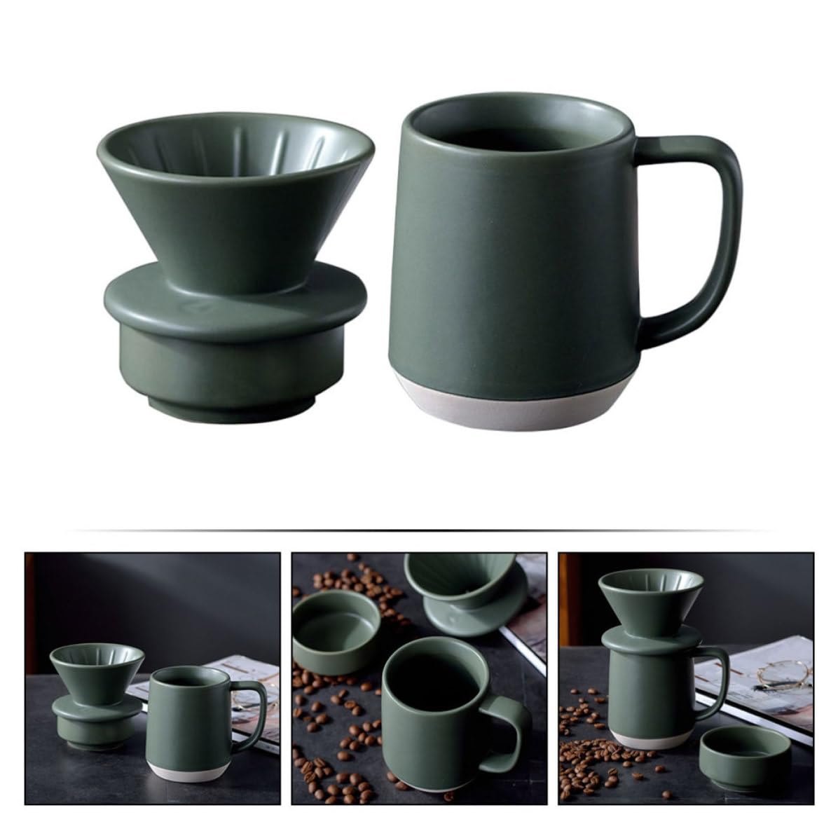 PRETYZOOM Taza de Filtrado de Café Función de Cerámica Verde Filtro Fino y Diseño Portátil de Forma Práctica preparar para Leche