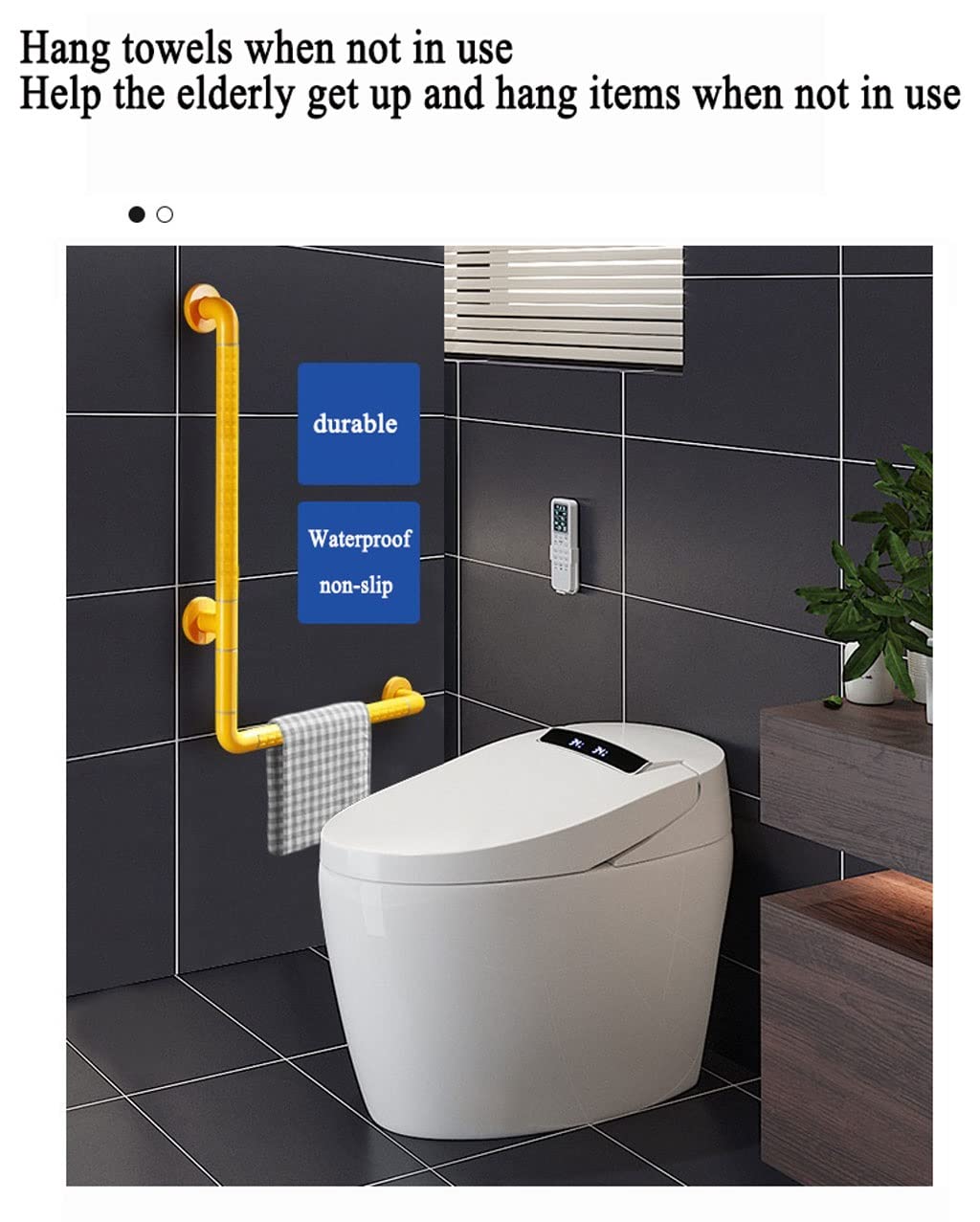 Barras de Apoyo en Forma de L para bañeras y duchas, Barras de Apoyo de Acero Inoxidable en ángulo Vertical con círculos Luminosos, pasamanos de baño Antideslizantes para