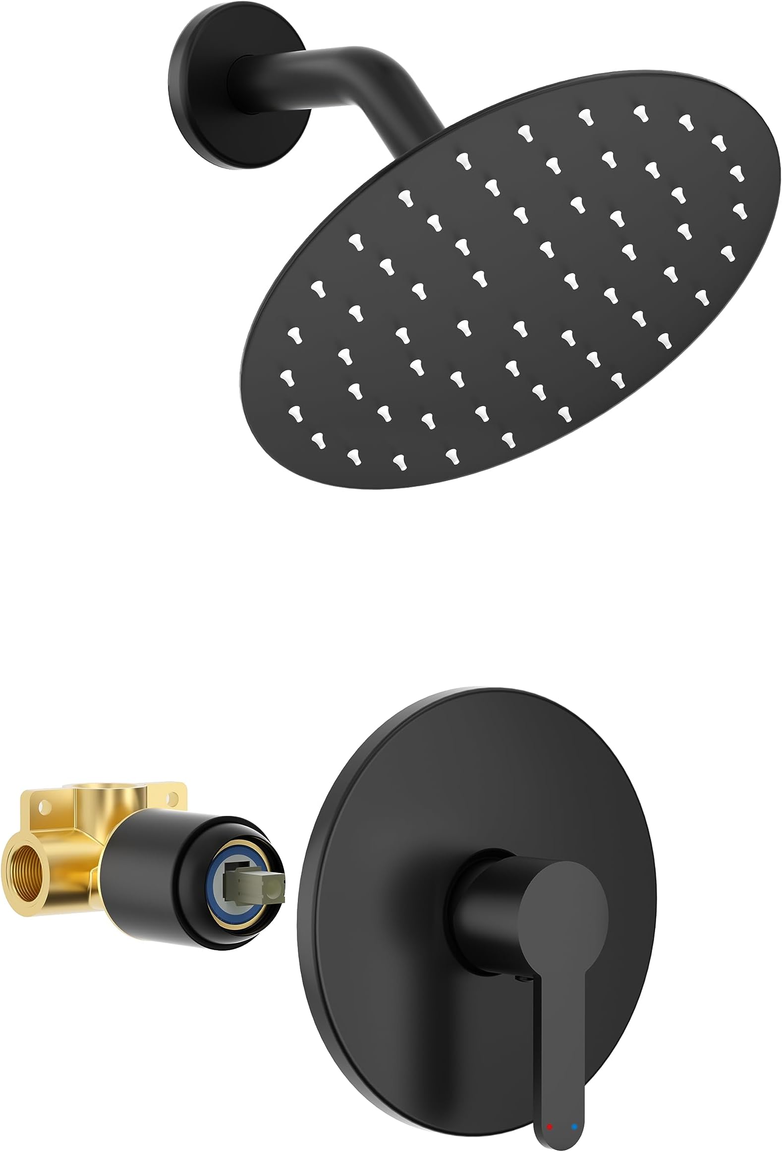 HoliSpa Shower Faucet, Black Shower Faucet Set with 8-Inch Rainfall Showerhead, Single-Handle Shower-Trim Kit Included Valve, Matte Black